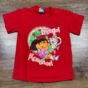 Kids Dora the Explorer T Shirt Red Nick Jr Let's Go Vamonos Graphic Tee